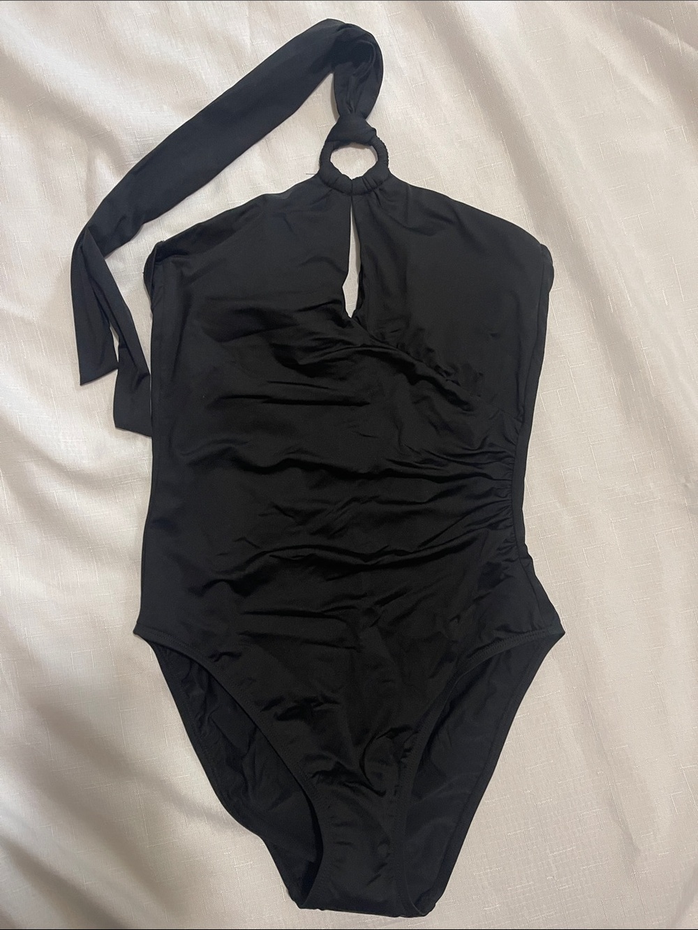 Ralph Lauren Black Halter One-Piece Swimsuit with Ring Detail